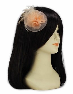 LSH00155 - Nude Feather & Mesh Flower Fascinator on Clip