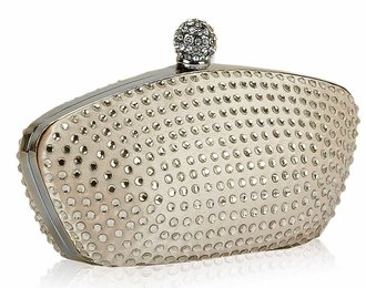 LSE0091 - Nude Diamante Encrusted Clutch Evening Wedding Bag Purse