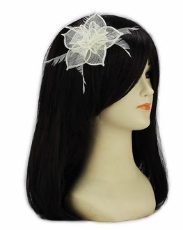 LSH00141 - Ivory Feather and Mesh Flower Fascinator