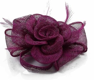 LSH00125 - Purple Feather and Mesh Flower Fascinator