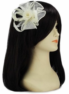 LSH00144 - Ivory Feather and Mesh Flower Fascinator