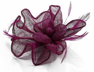 LSH00143 - Purple Feather and Mesh Flower Fascinator