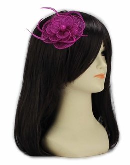 LSH00127 - Purple Feather and Mesh Flower Fascinator