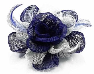 LSH00138 - Navy/White Feather and Mesh Flower Fascinator
