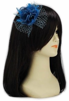 LSH00131 - Teal Feather and Mesh Flower Fascinator