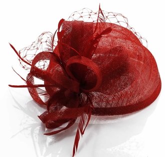 LSH00106 - Red Mesh Hat Feather Fascinator