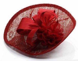 LSH00122 - Red Mesh Hat Feather Fascinator