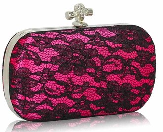 LSE00215 - Classy Fuchsia Ladies Lace Evening Clutch Bag