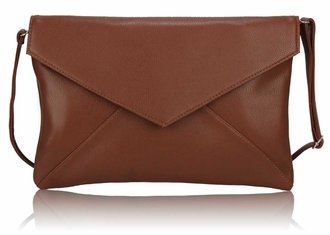 LSE00220 - Brown Large Flap Clutch purse