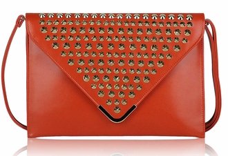 LSE00205 - Orange Large Slim Clutch Bag With Studded Flap