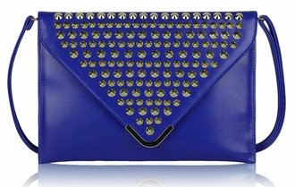 LSE00205 - Blue Large Slim Clutch Bag With Studded Flap