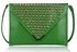 LSE00205 - Green Large Slim Clutch Bag With Studded Flap