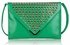 LSE00205 - Emerald Large Slim Clutch Bag With Studded Flap