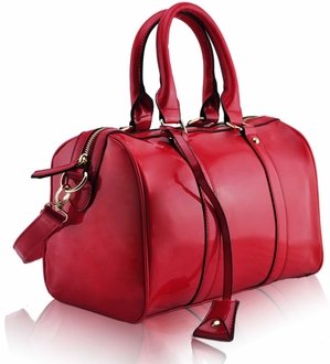 LS7008A - Red Patent Barrel Handbag