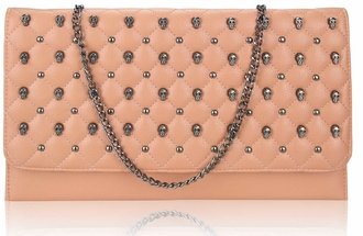 LSE00218 - Pink Quilted Purse With Skull Stud Detail