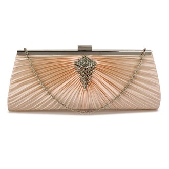 LSE00221 - Champagne Satin Clutch Bag With Crystal Decoration