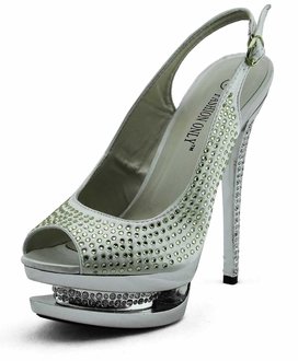 LSS00129 - Ivory Double Platform Crystal High Heel Peeptoe Shoes