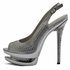 LSS00129 - Silver Double Platform Crystal High Heel Peeptoe Shoes