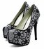 LSS00122 - Black / White Diamante Covered Platform Stiletto Heel Shoes