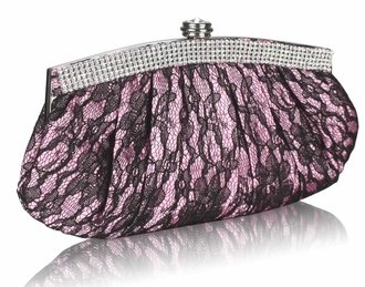 LSE00216 - Pink Floral Satin Lace Clutch Bag