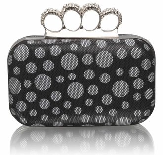 LSE00223 - Black Women's Knuckle Rings Clutch With Crystal Decoration