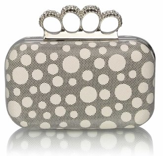 LSE00223 - Beige Women's Knuckle Rings Clutch With Crystal Decoration
