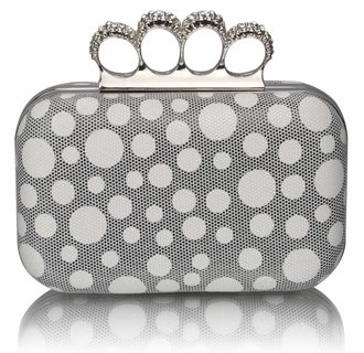 LSE00223 - White Women's Knuckle Rings Clutch With Crystal Decoration