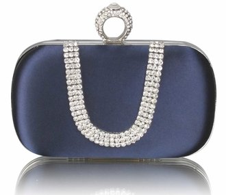LSE00224 - Navy Sparkly Crystal Satin Clutch purse