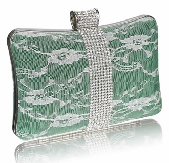 LSE00227 - Green Crystal Strip Clutch Evening Bag