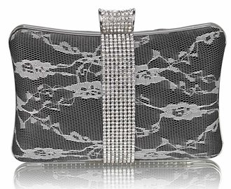 LSE00227 - Black Crystal Strip Clutch Evening Bag