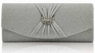 LSE00241 - Silver Diamante Evening Clutch Bag