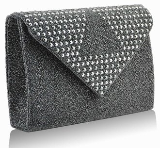 LSE00242- Grey Diamante Evening Clutch Bag