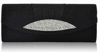 LSE00237 - Black Diamante Evening Clutch Bag