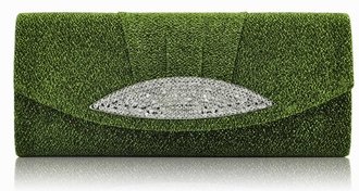 LSE00237 - Green Diamante Evening Clutch Bag