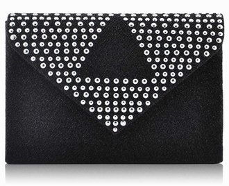 LSE00242- Black Diamante Evening Clutch Bag