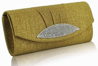 LSE00237 - Gold Diamante Evening Clutch Bag