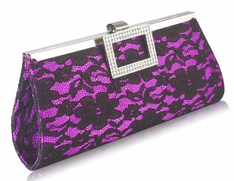 LSE00226 - Purple Elegant Floral Satin Lace Clutch Bag