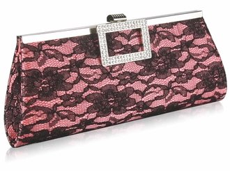 LSE00226 - Pink Elegant Floral Satin Lace Clutch Bag