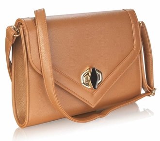 LSE00229 - Brown Flapover Twist-  Lock Clutch Purse