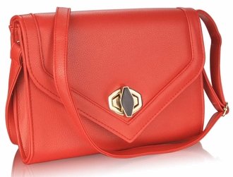 LSE00229 - Red Flapover Twist-  Lock Clutch Purse