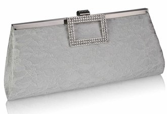 LSE00226 - Ivory Elegant Floral Satin Lace Clutch Bag