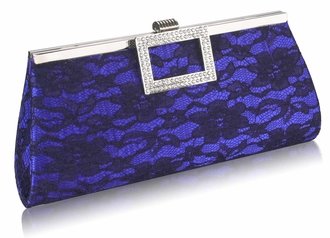 LSE00226 - Blue Elegant Floral Satin Lace Clutch Bag