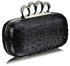 LSE00188A - Black Ostrich Knuckle Rings Evening Bag
