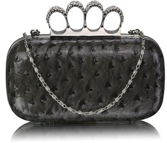 LSE00188A - Grey Ostrich Knuckle Rings Evening Bag