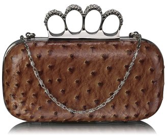 LSE00188A - Nude Ostrich Knuckle Rings Evening Bag