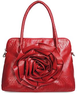 LS1154 - Red Fashion Tote Handbag With Oversized Flower