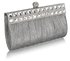 LSE0045 - Silver Ruched Satin Clutch With Crystal Decoration