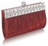 LSE0045 - Red Ruched Satin Clutch With Crystal Decoration