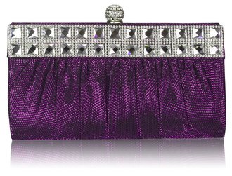 LSE0045 - Purple Ruched Satin Clutch With Crystal Decoration