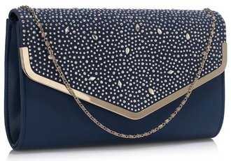 LSE00264 -  Navy Large Diamante Flap Clutch purse